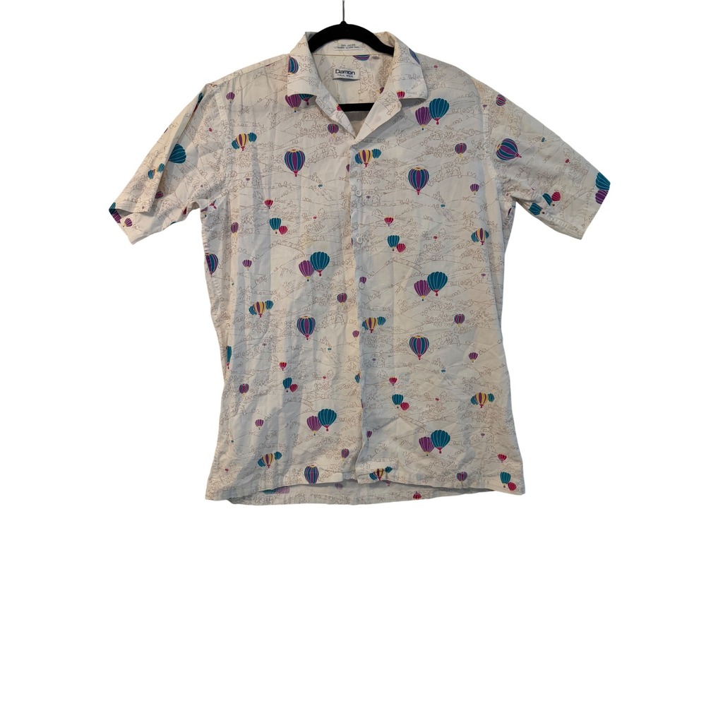 Damon Tall Man Vintage Hot Air Balloon Print Shirt Mens XL Cotton Short Sleeve